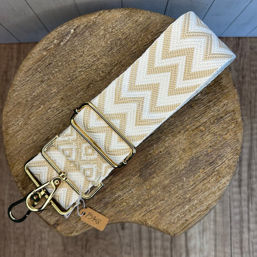 Wide Chevron Neutral Tan White Purse Strap Crossbody Purse Strap Guitar Strap
